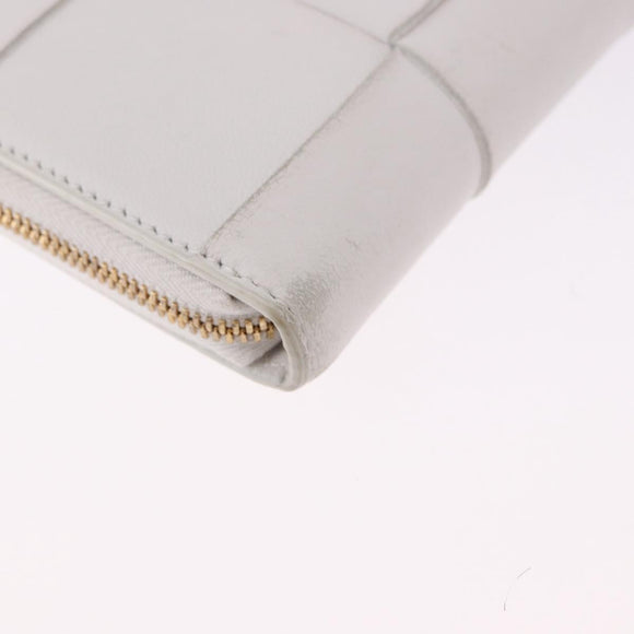 BOTTEGA VENETA MAXI INTRECCIATO Long Wallet Leather White Gold Auth bs36408