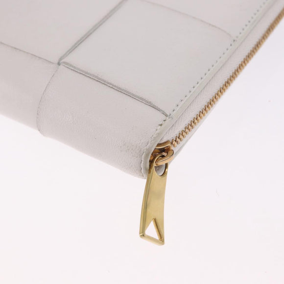 BOTTEGA VENETA MAXI INTRECCIATO Long Wallet Leather White Gold Auth bs36408