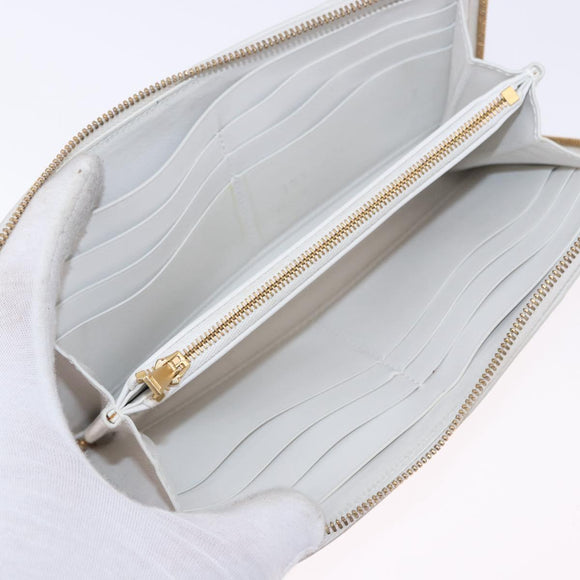 BOTTEGA VENETA MAXI INTRECCIATO Long Wallet Leather White Gold Auth bs36408