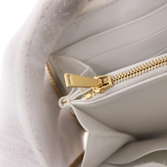 BOTTEGA VENETA MAXI INTRECCIATO Long Wallet Leather White Gold Auth bs36408