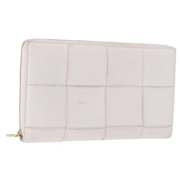 BOTTEGA VENETA MAXI INTRECCIATO Long Wallet Leather White Gold Auth bs36408