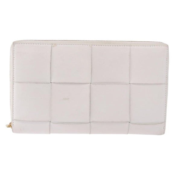 BOTTEGA VENETA MAXI INTRECCIATO Long Wallet Leather White Gold Auth bs36408