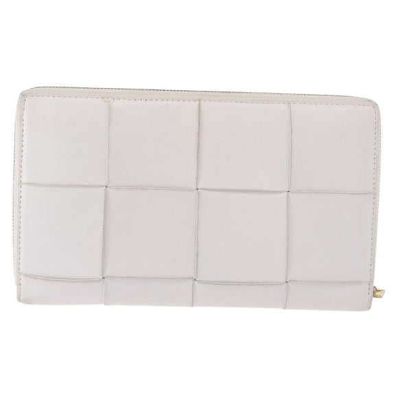 BOTTEGA VENETA MAXI INTRECCIATO Long Wallet Leather White Gold Auth bs36408