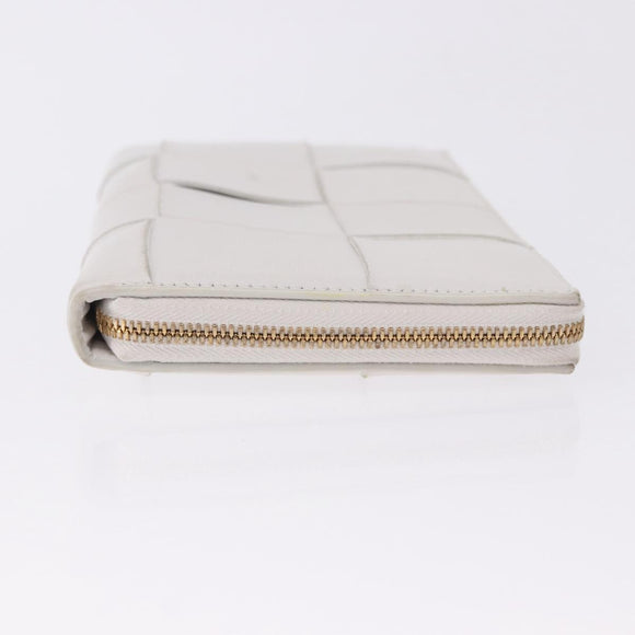 BOTTEGA VENETA MAXI INTRECCIATO Long Wallet Leather White Gold Auth bs36408