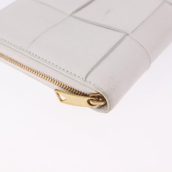 BOTTEGA VENETA MAXI INTRECCIATO Long Wallet Leather White Gold Auth bs36408