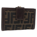 FENDI Zucca Canvas Bifold Wallet Black Brown Auth bs36409-1