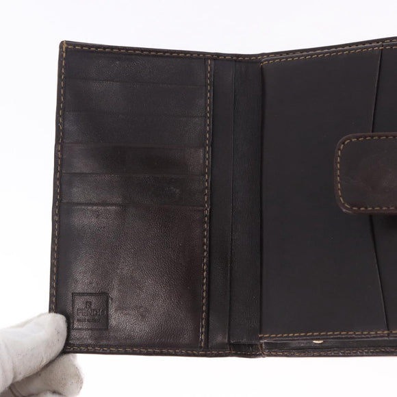 FENDI Zucca Canvas Bifold Wallet Black Brown Auth bs36409