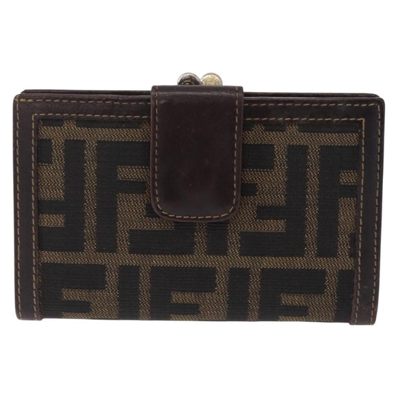 FENDI Zucca Canvas Bifold Wallet Black Brown Auth bs36409