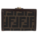FENDI Zucca Canvas Bifold Wallet Black Brown Auth bs36409-3