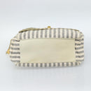 CHANEL Striped Matelasse Chain Shoulder Bag Canvas White Gray CC Auth bs3642-5