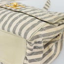 CHANEL Striped Matelasse Chain Shoulder Bag Canvas White Gray CC Auth bs3642-15