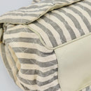 CHANEL Striped Matelasse Chain Shoulder Bag Canvas White Gray CC Auth bs3642-16