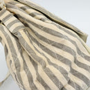 CHANEL Striped Matelasse Chain Shoulder Bag Canvas White Gray CC Auth bs3642-20
