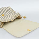 CHANEL Striped Matelasse Chain Shoulder Bag Canvas White Gray CC Auth bs3642-21