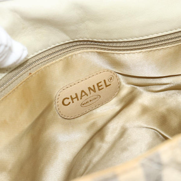 CHANEL Striped Matelasse Chain Shoulder Bag Canvas White Gray CC Auth bs3642