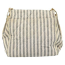 CHANEL Striped Matelasse Chain Shoulder Bag Canvas White Gray CC Auth bs3642-2