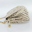 CHANEL Striped Matelasse Chain Shoulder Bag Canvas White Gray CC Auth bs3642-3