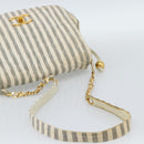 CHANEL Striped Matelasse Chain Shoulder Bag Canvas White Gray CC Auth bs3642-6