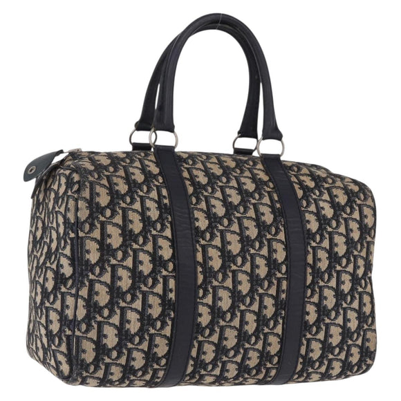 Christian Dior Trotter Canvas Boston Bag Navy Silver Auth bs36422
