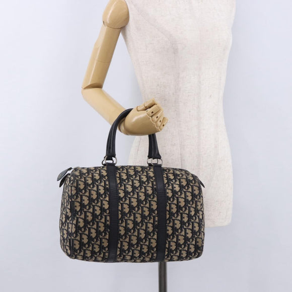 Christian Dior Trotter Canvas Boston Bag Navy Silver Auth bs36422