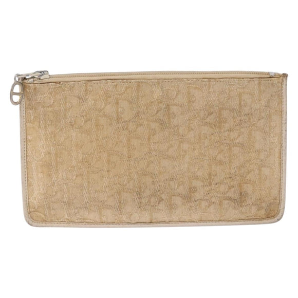 Christian Dior Trotter Canvas Pouch Beige Gold Auth bs36424