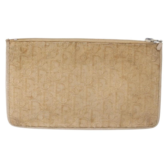 Christian Dior Trotter Canvas Pouch Beige Gold Auth bs36424