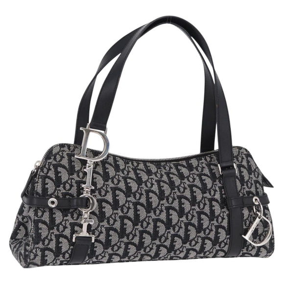 Christian Dior Trotter Canvas Hand Bag Black Silver Auth bs36425V