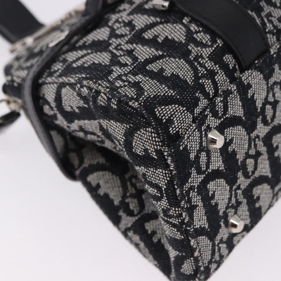 Christian Dior Trotter Canvas Hand Bag Black Silver Auth bs36425V