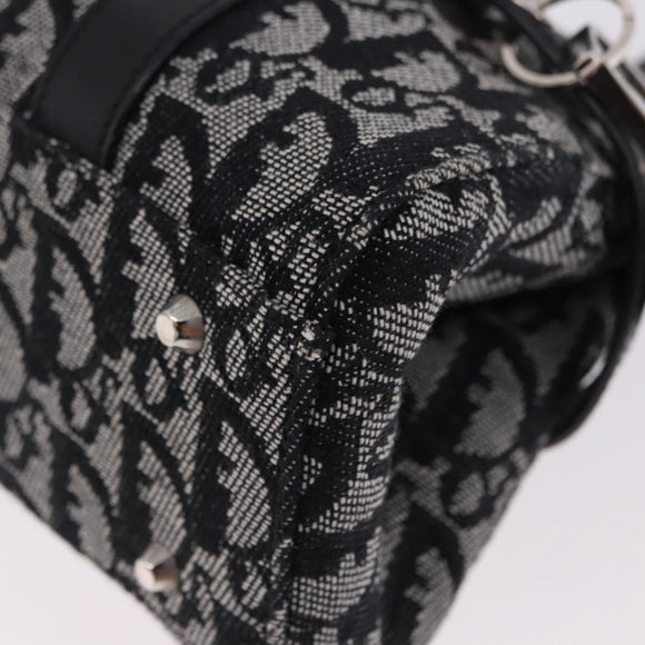 Christian Dior Trotter Canvas Hand Bag Black Silver Auth bs36425V