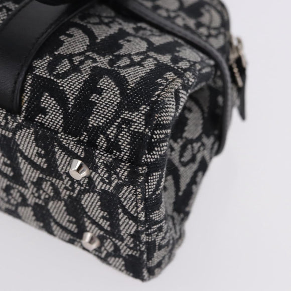 Christian Dior Trotter Canvas Hand Bag Black Silver Auth bs36425V