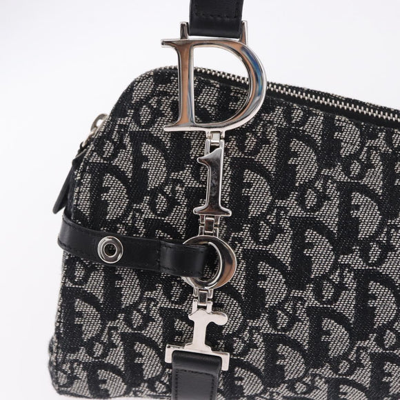 Christian Dior Trotter Canvas Hand Bag Black Silver Auth bs36425V