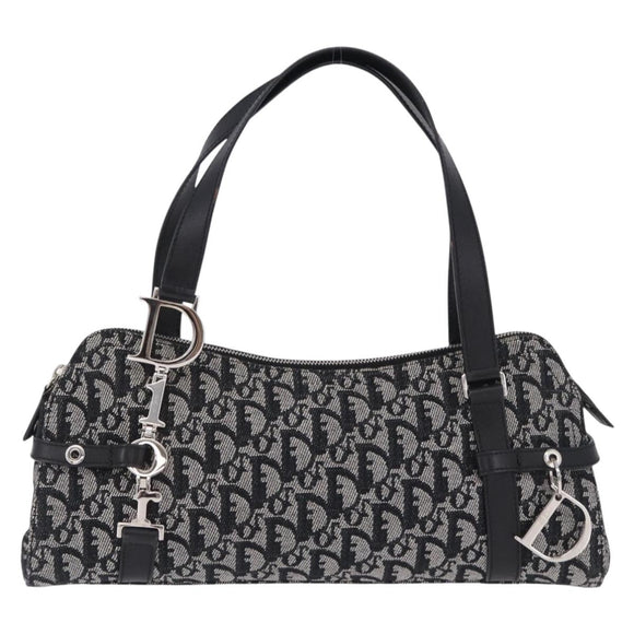 Christian Dior Trotter Canvas Hand Bag Black Silver Auth bs36425V