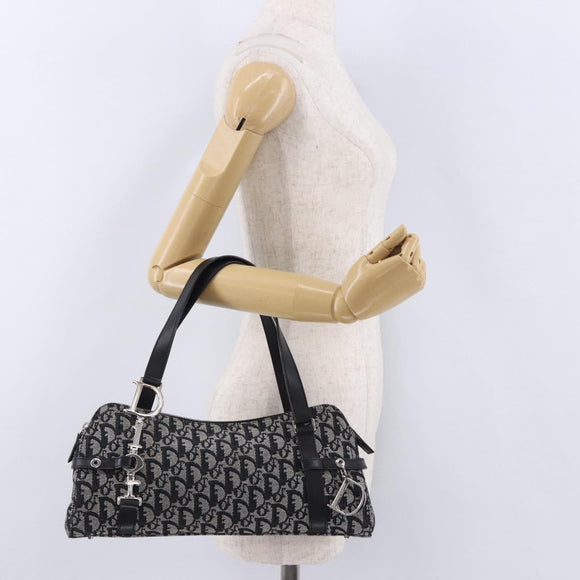 Christian Dior Trotter Canvas Hand Bag Black Silver Auth bs36425V