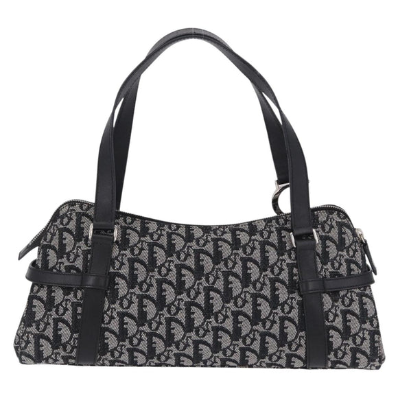 Christian Dior Trotter Canvas Hand Bag Black Silver Auth bs36425V