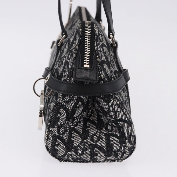 Christian Dior Trotter Canvas Hand Bag Black Silver Auth bs36425V