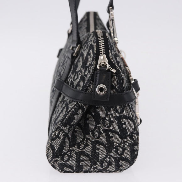 Christian Dior Trotter Canvas Hand Bag Black Silver Auth bs36425V
