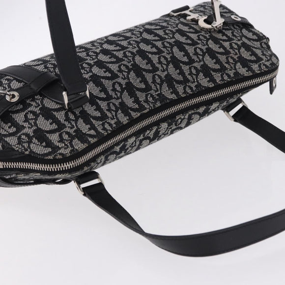 Christian Dior Trotter Canvas Hand Bag Black Silver Auth bs36425V