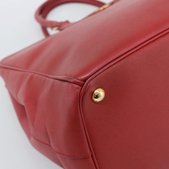 PRADA Hand Bag Safiano Leather Red Gold Auth bs36426V