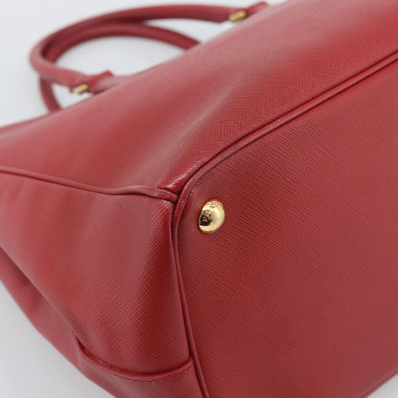PRADA Hand Bag Safiano Leather Red Gold Auth bs36426V