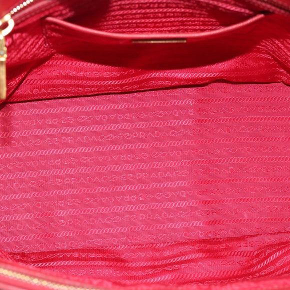PRADA Hand Bag Safiano Leather Red Gold Auth bs36426V