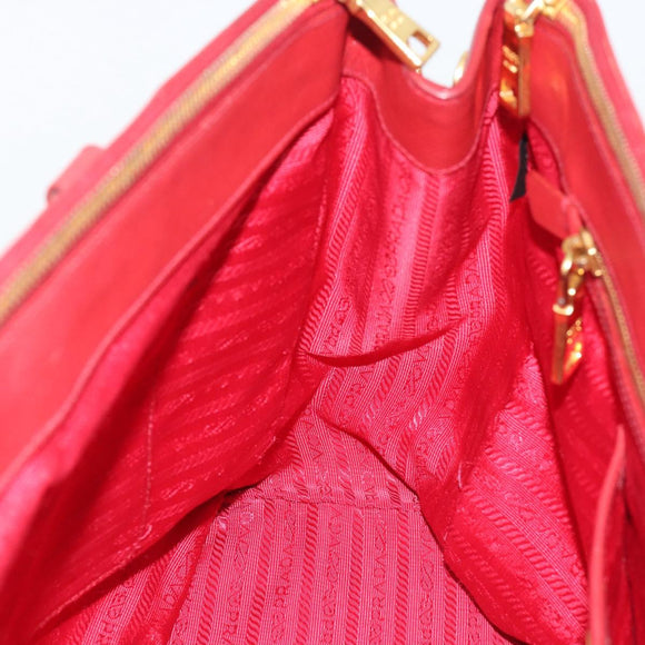 PRADA Hand Bag Safiano Leather Red Gold Auth bs36426V