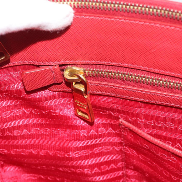 PRADA Hand Bag Safiano Leather Red Gold Auth bs36426V