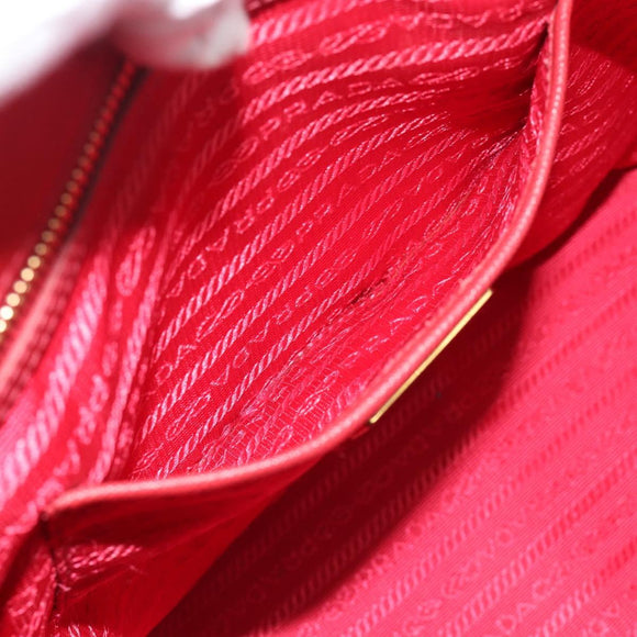 PRADA Hand Bag Safiano Leather Red Gold Auth bs36426V