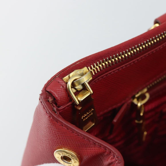 PRADA Hand Bag Safiano Leather Red Gold Auth bs36426V