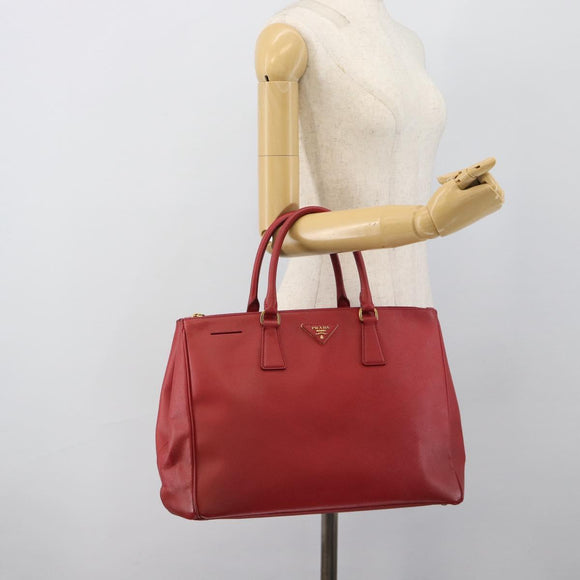 PRADA Hand Bag Safiano Leather Red Gold Auth bs36426V