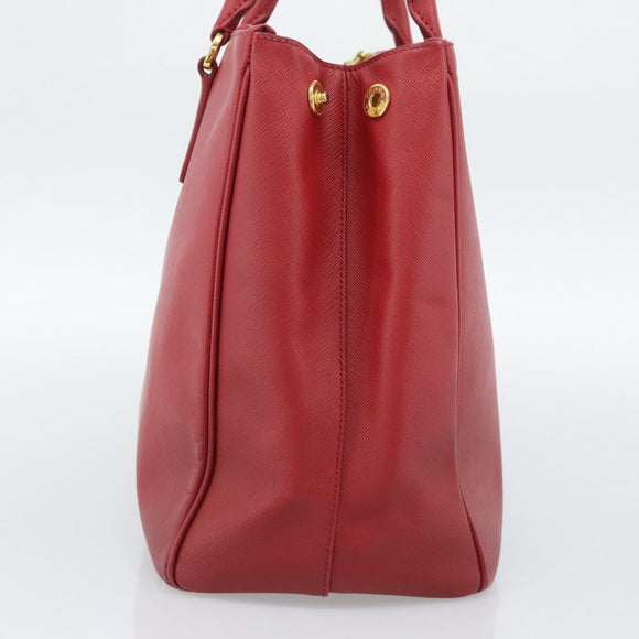 PRADA Hand Bag Safiano Leather Red Gold Auth bs36426V