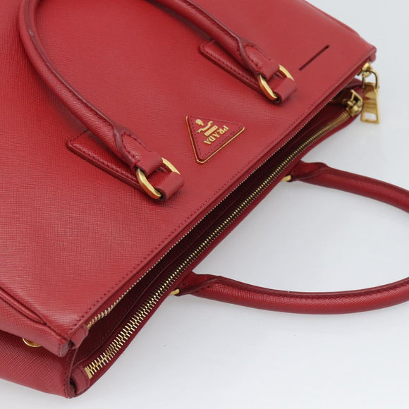 PRADA Hand Bag Safiano Leather Red Gold Auth bs36426V