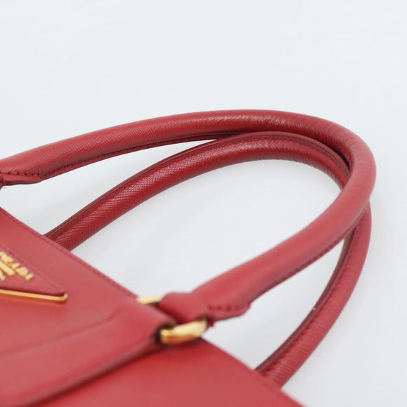 PRADA Hand Bag Safiano Leather Red Gold Auth bs36426V