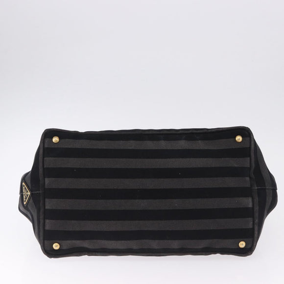 PRADA Canapa GM Tote Bag Canvas Black Gold Auth bs36427