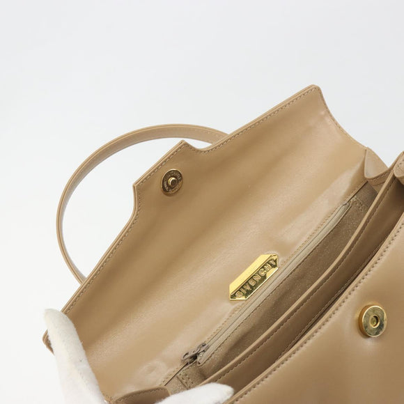 GIVENCHY Hand Bag Leather Beige Gold Auth bs36429